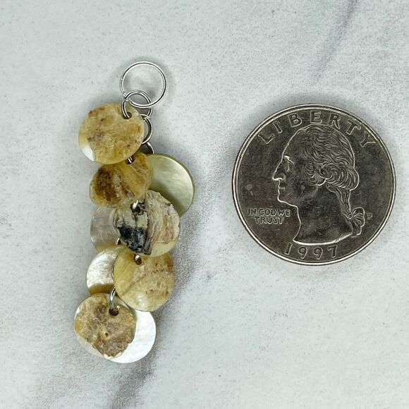 Silver Tone Mother of Pearl Shell Dangle Upcycled Pendant - Picture 2 of 4